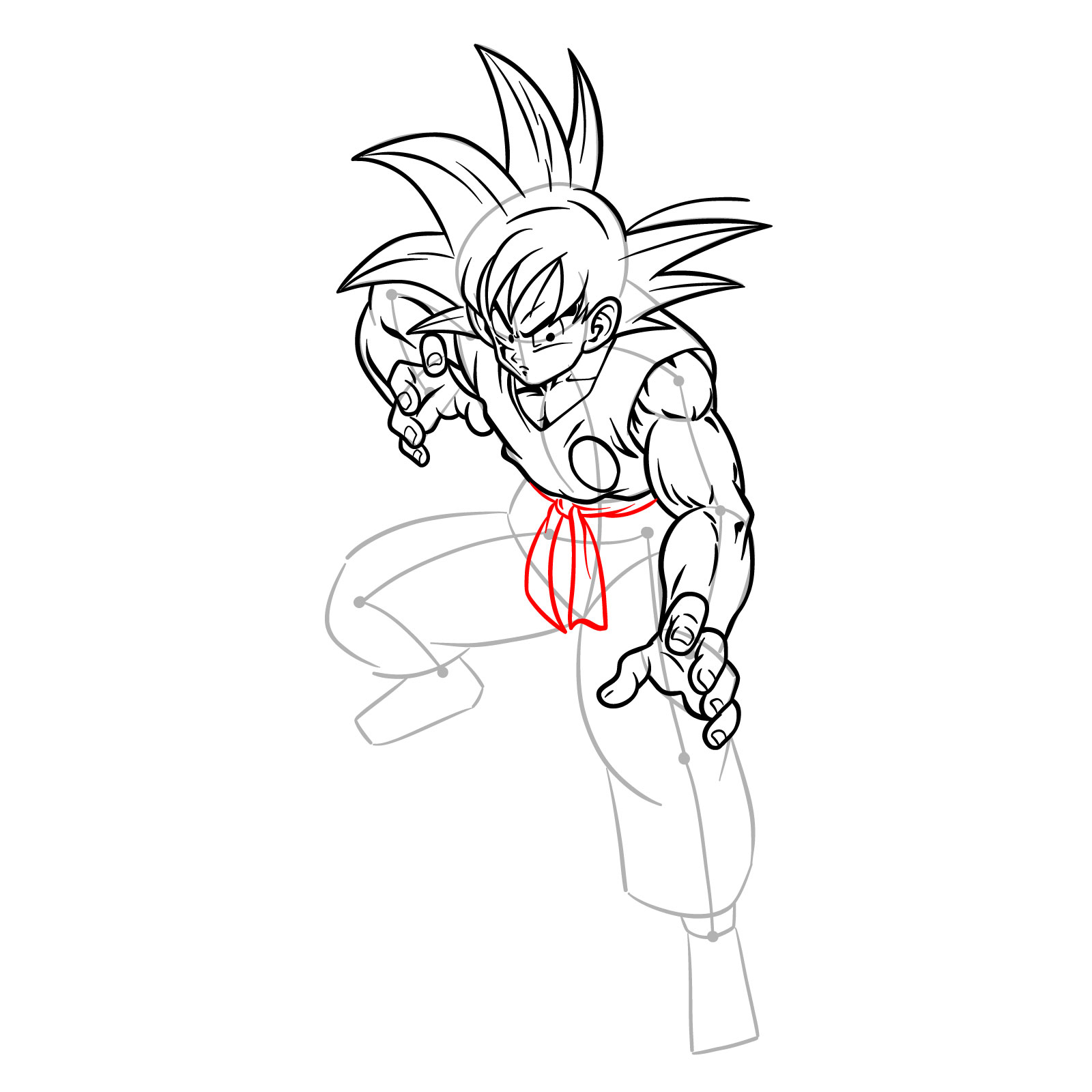 How to draw teen Goku not wearing his weighted clothing - step 18