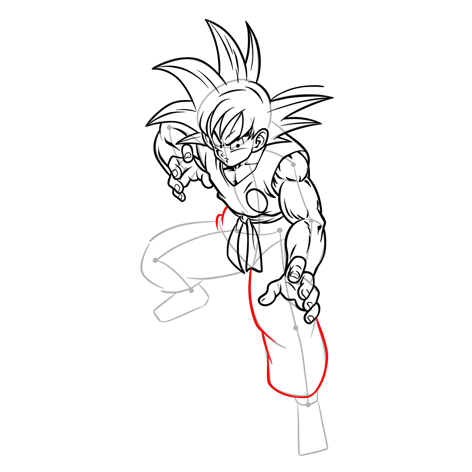 How to draw teen Goku not wearing his weighted clothing - step 19