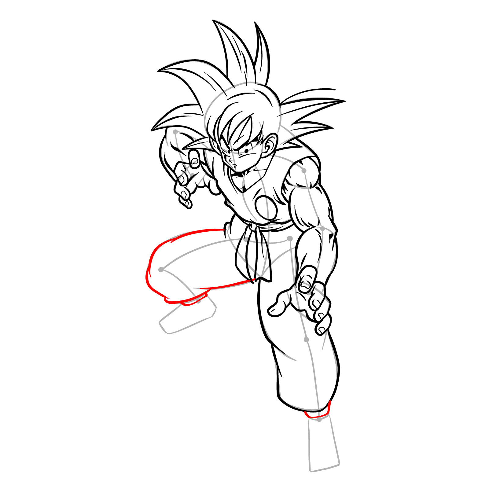 How to draw teen Goku not wearing his weighted clothing - step 20