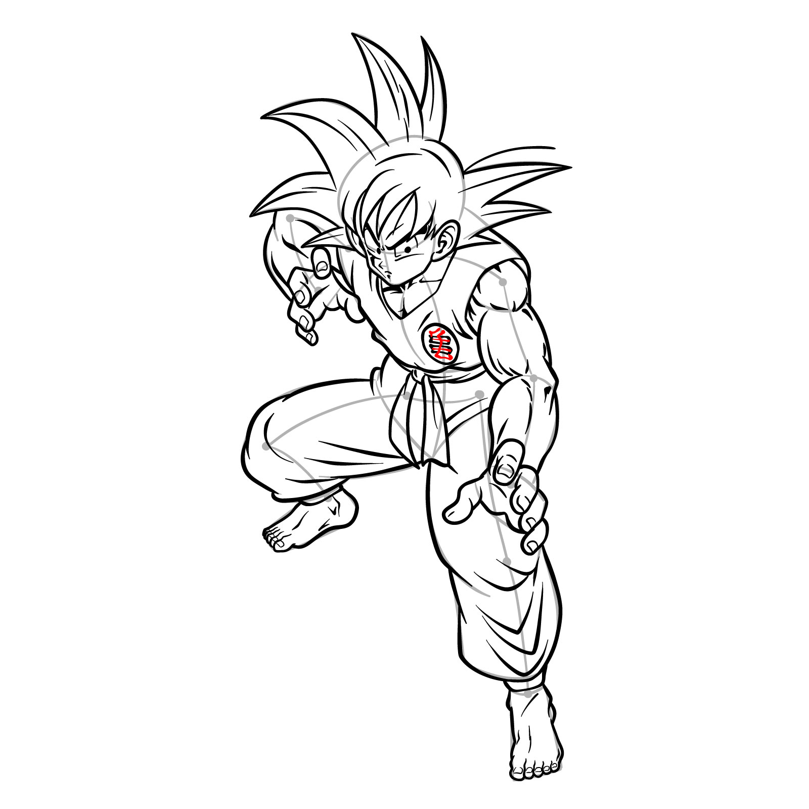 How to draw teen Goku not wearing his weighted clothing - step 23