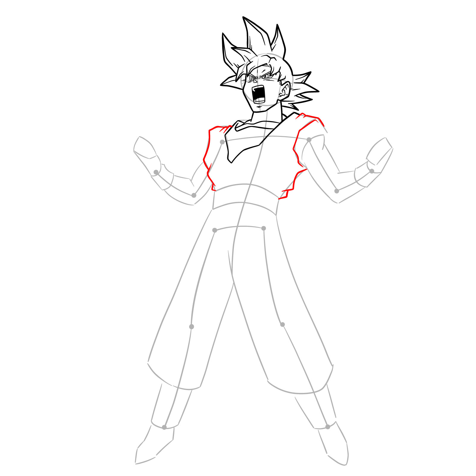 How to draw Goku Super Saiyan God 2 - step 12
