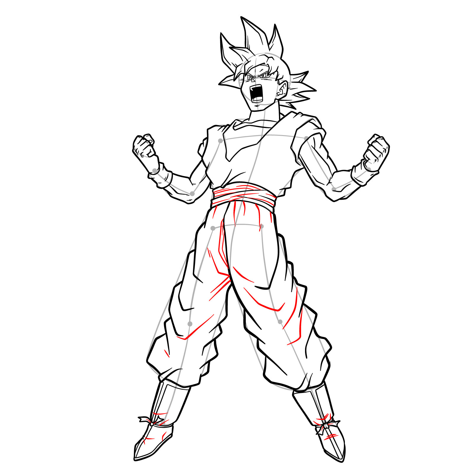 How to draw Goku Super Saiyan God 2 - step 22