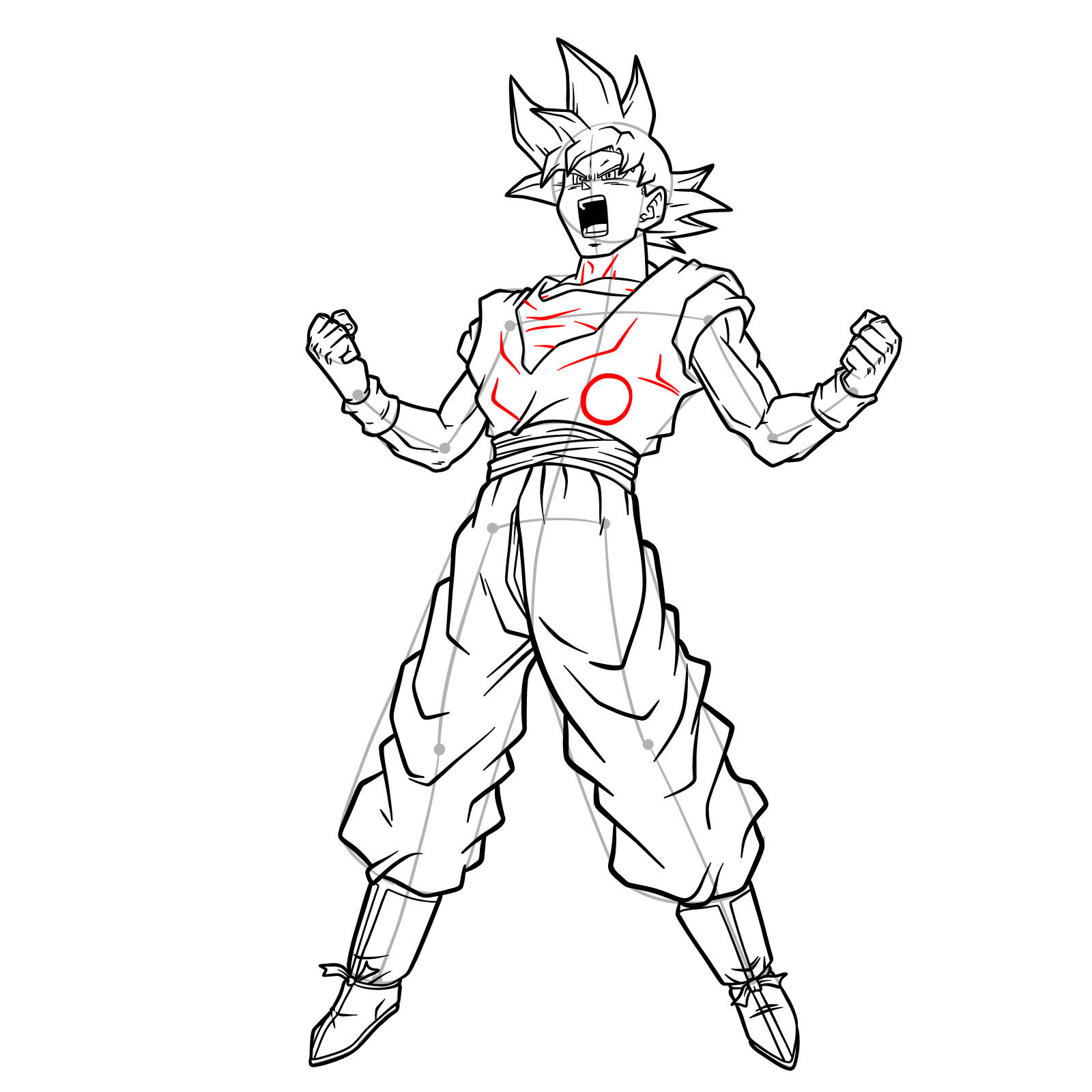 How to draw Goku Super Saiyan God 2 - step 23