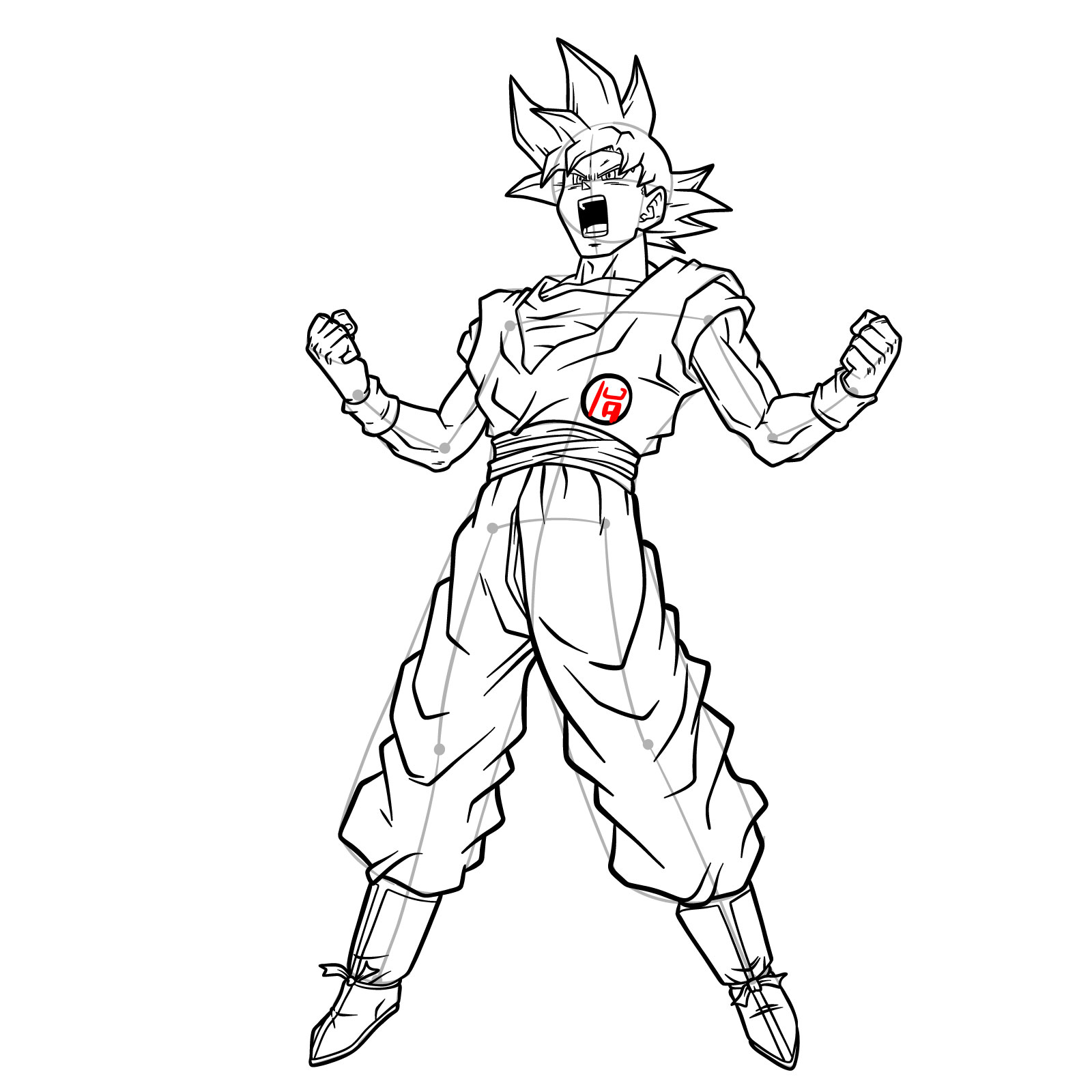 How to draw Goku Super Saiyan God 2 - step 24