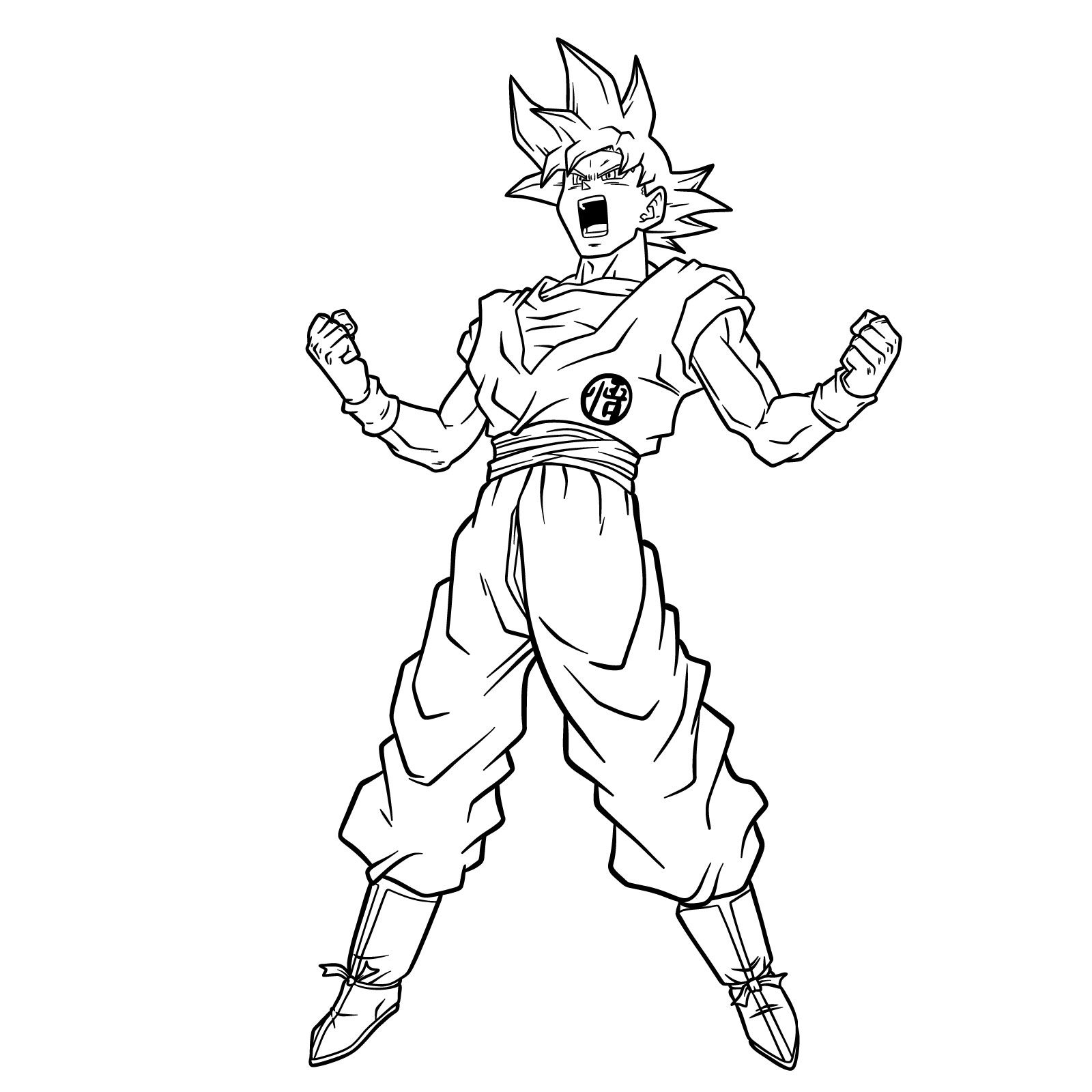 Easy step-by-step drawing of Goku in Super Saiyan God 2 form