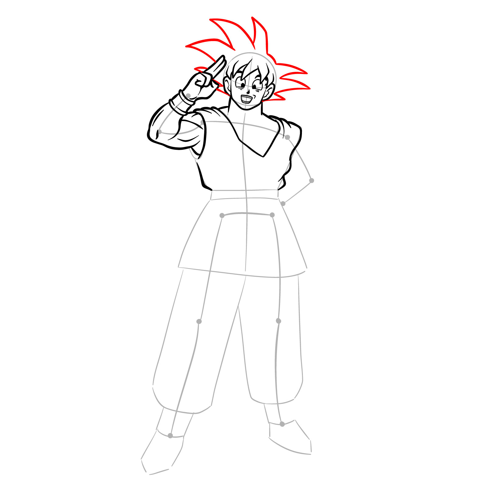How to draw Goku in his Blue Gi from the End of Z Saga - step 12
