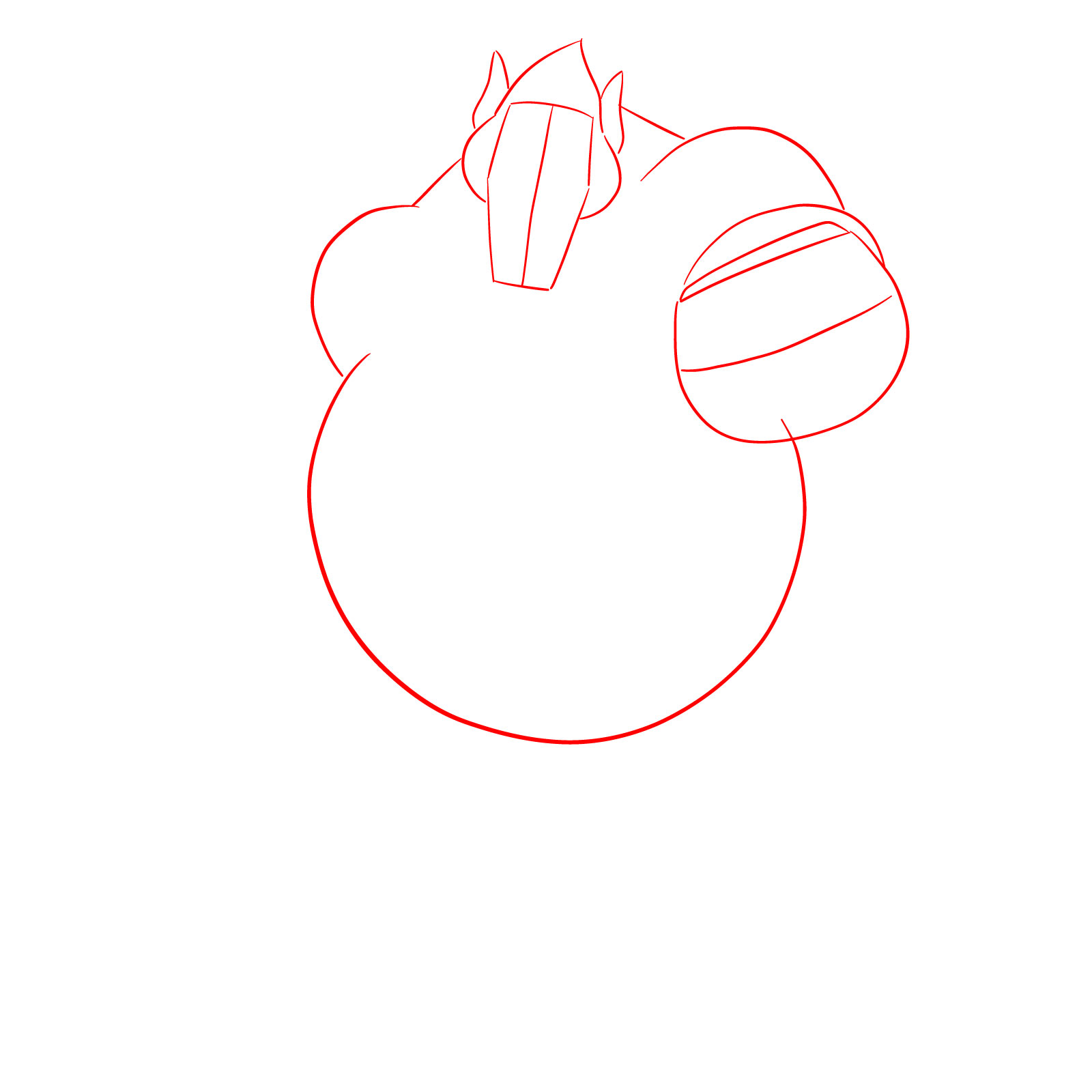 Basic body shape of Great Ape Goku with head, shoulders, and left hand outlined - step 01