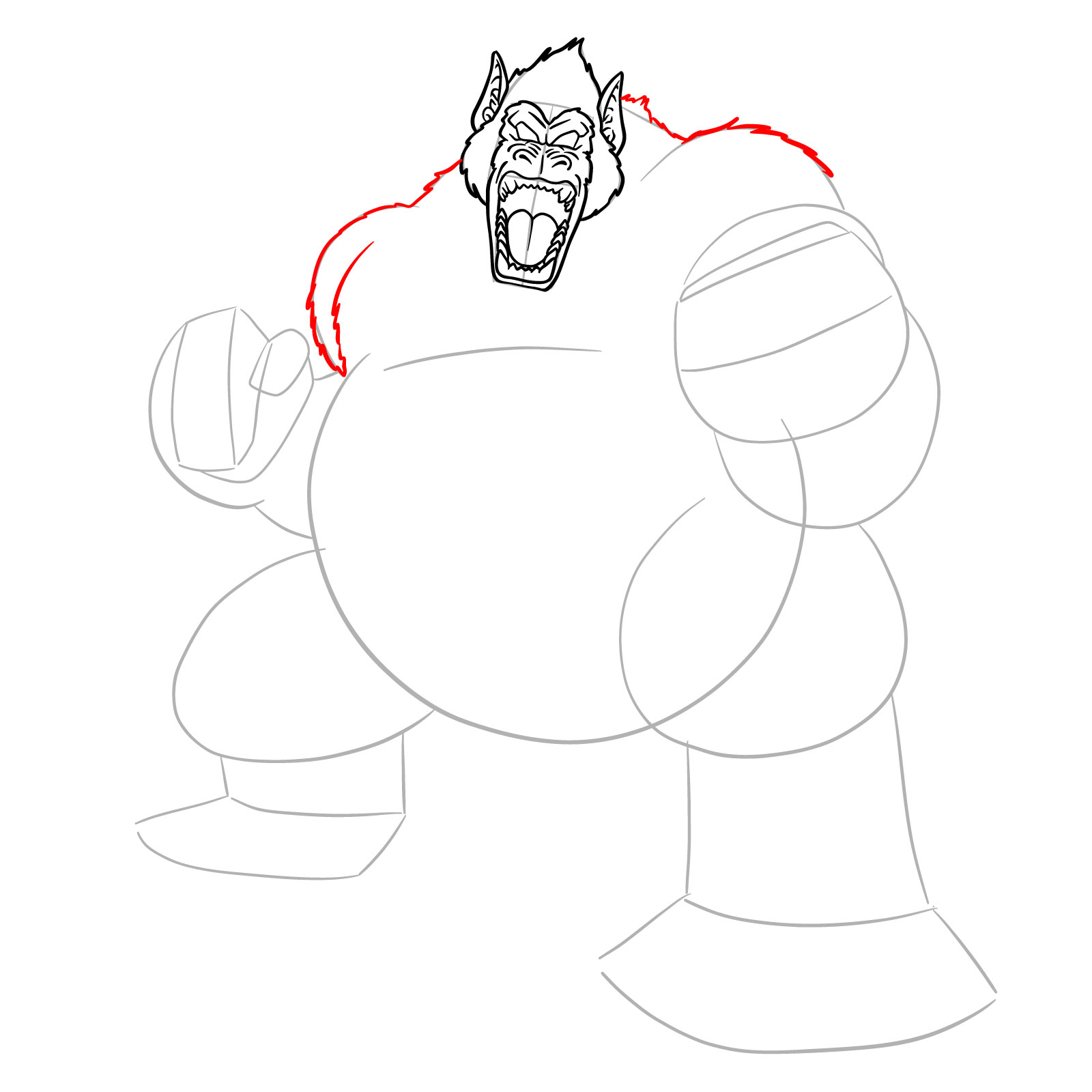 Broad shoulders shaped for Great Ape Goku drawing - step 09