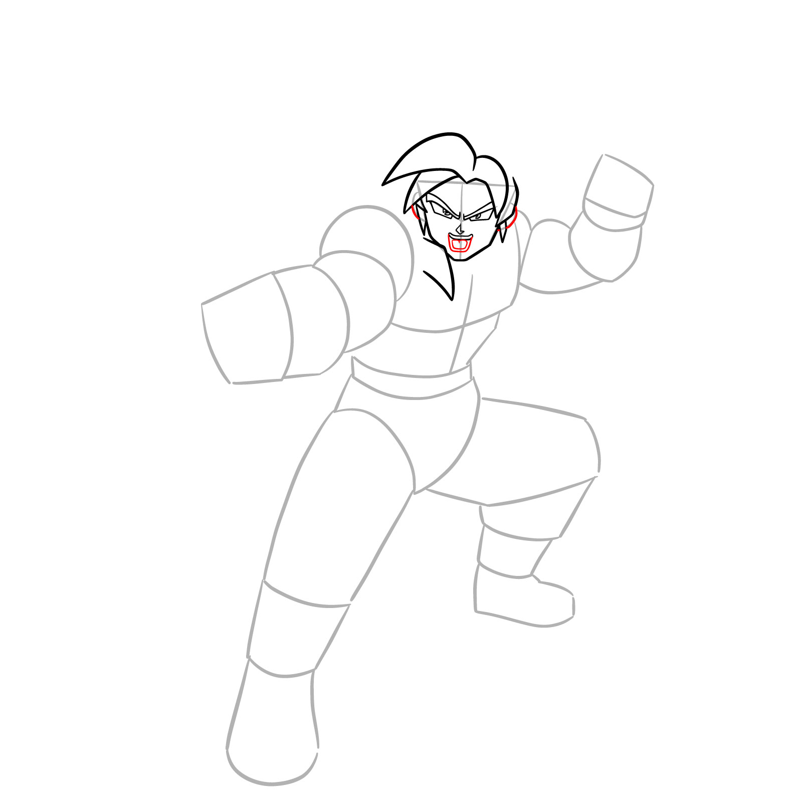 How to Draw Goku in Super Saiyan 4 from Dragon Ball DAIMA - step 07
