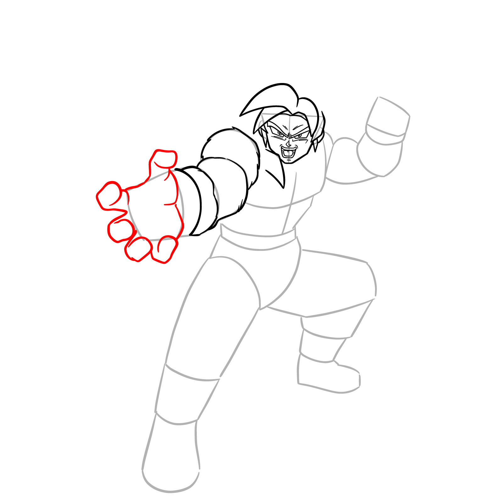 How to Draw Goku in Super Saiyan 4 from Dragon Ball DAIMA - step 10