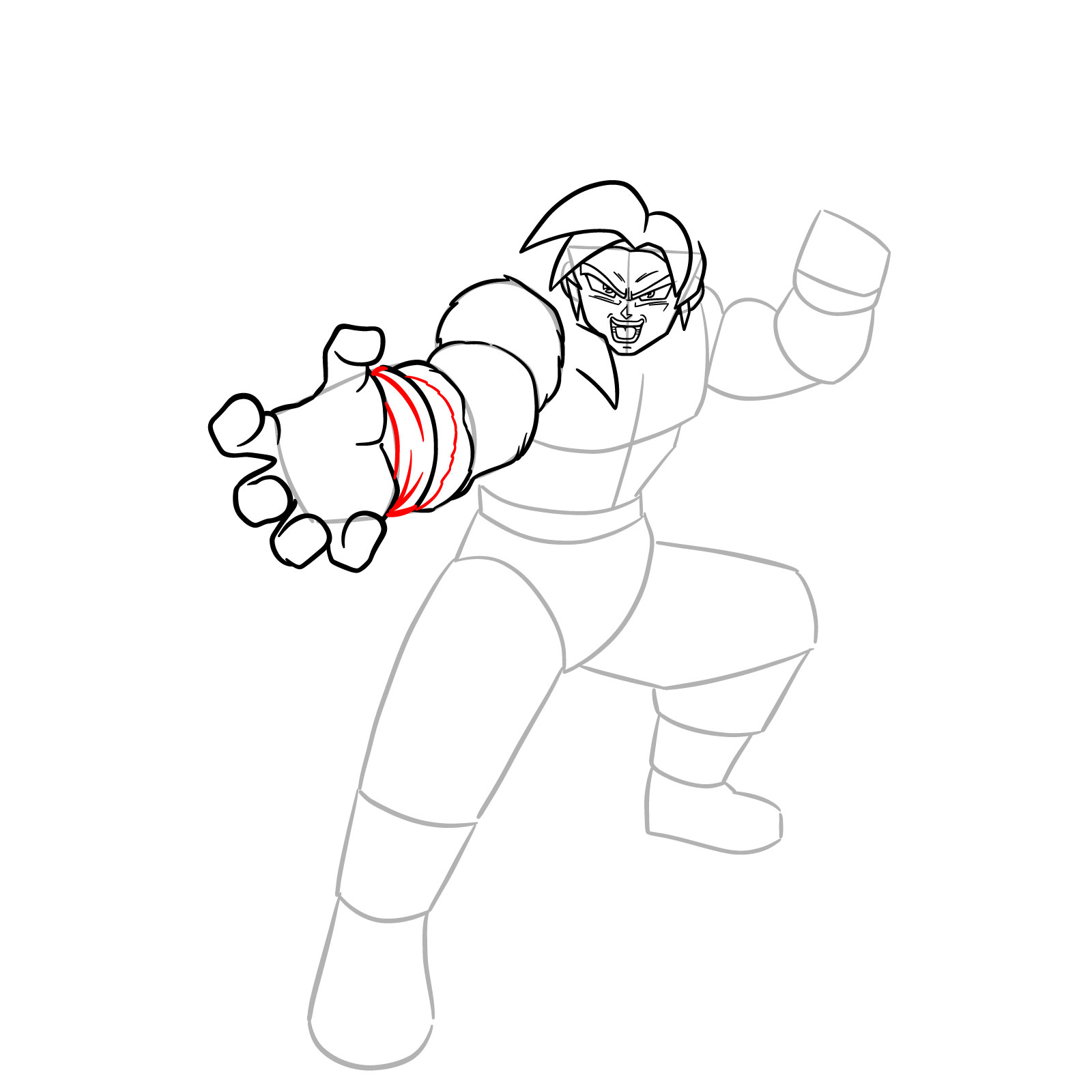 How to Draw Goku in Super Saiyan 4 from Dragon Ball DAIMA - step 11