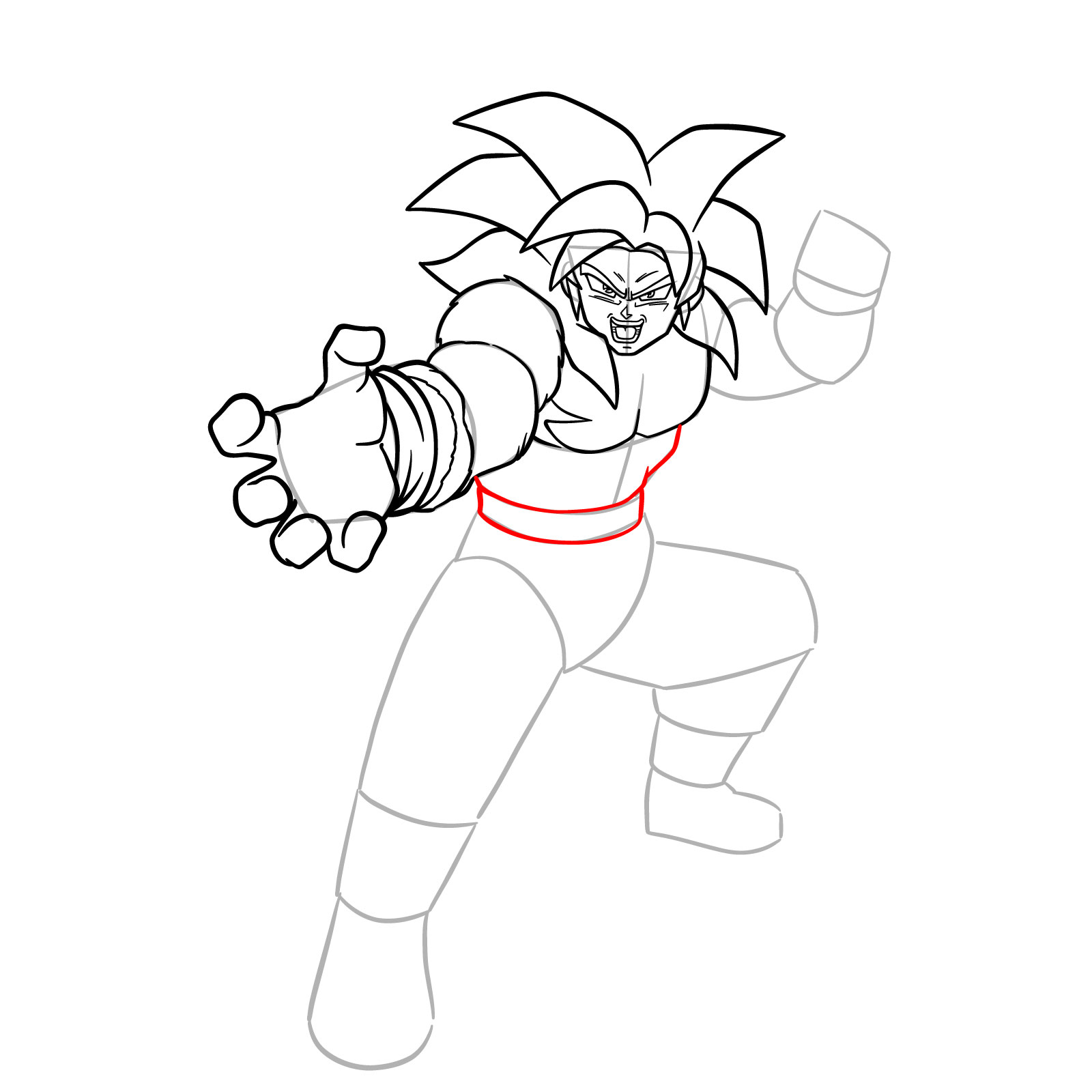 How to Draw Goku in Super Saiyan 4 from Dragon Ball DAIMA - step 14