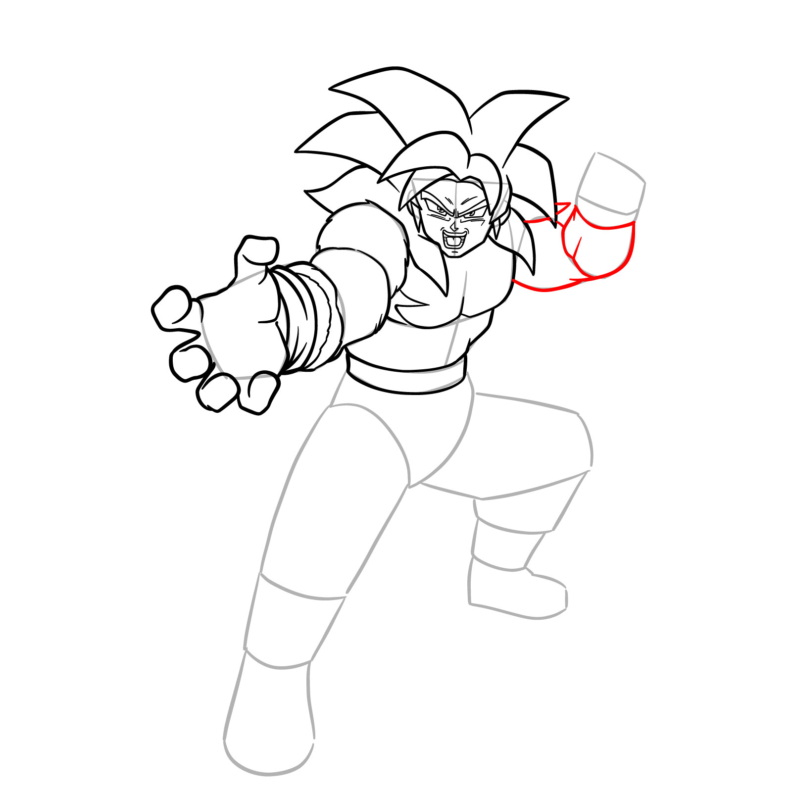 How to Draw Goku in Super Saiyan 4 from Dragon Ball DAIMA - step 15