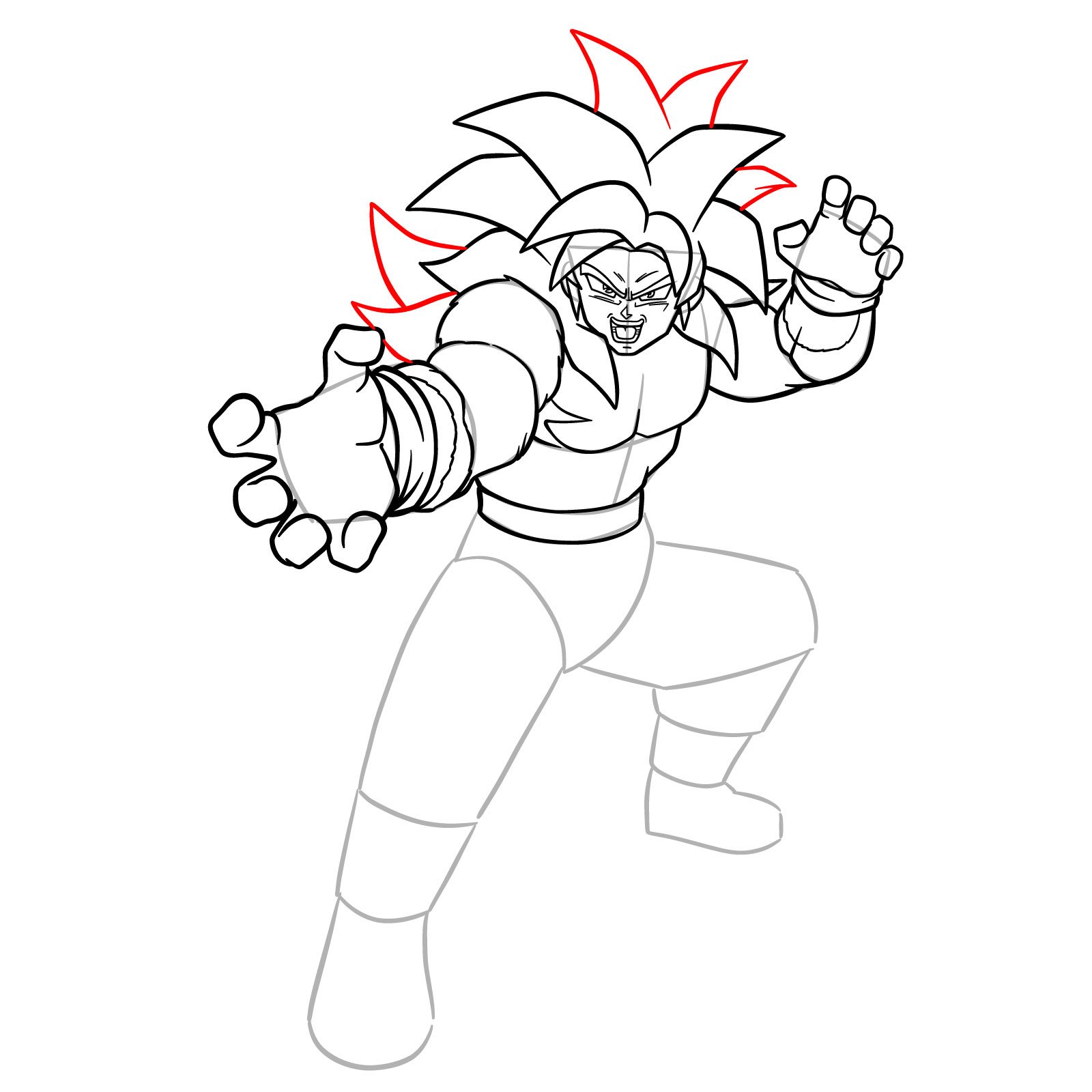 How to Draw Goku in Super Saiyan 4 from Dragon Ball DAIMA - step 18