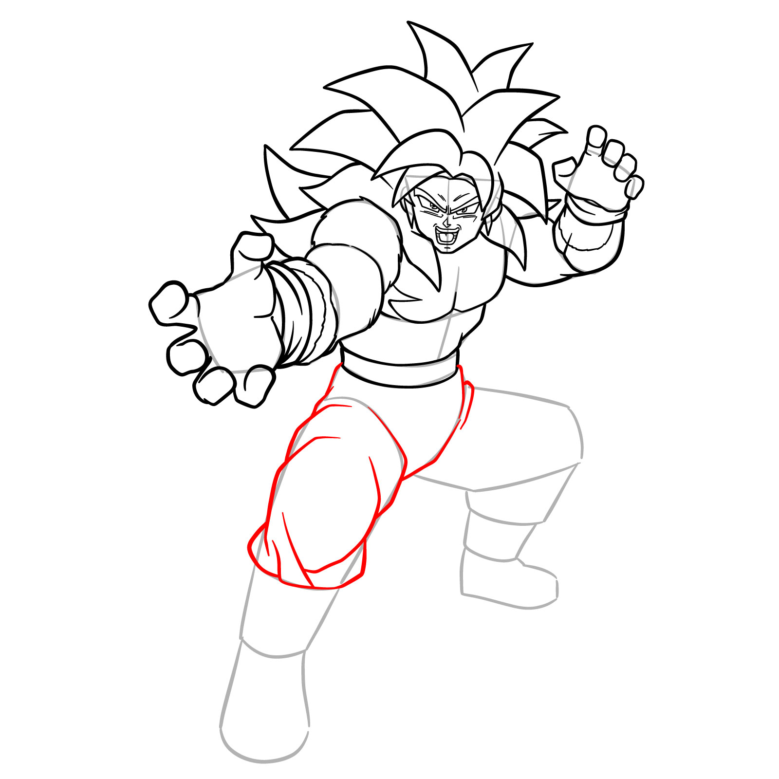 How to Draw Goku in Super Saiyan 4 from Dragon Ball DAIMA - step 19