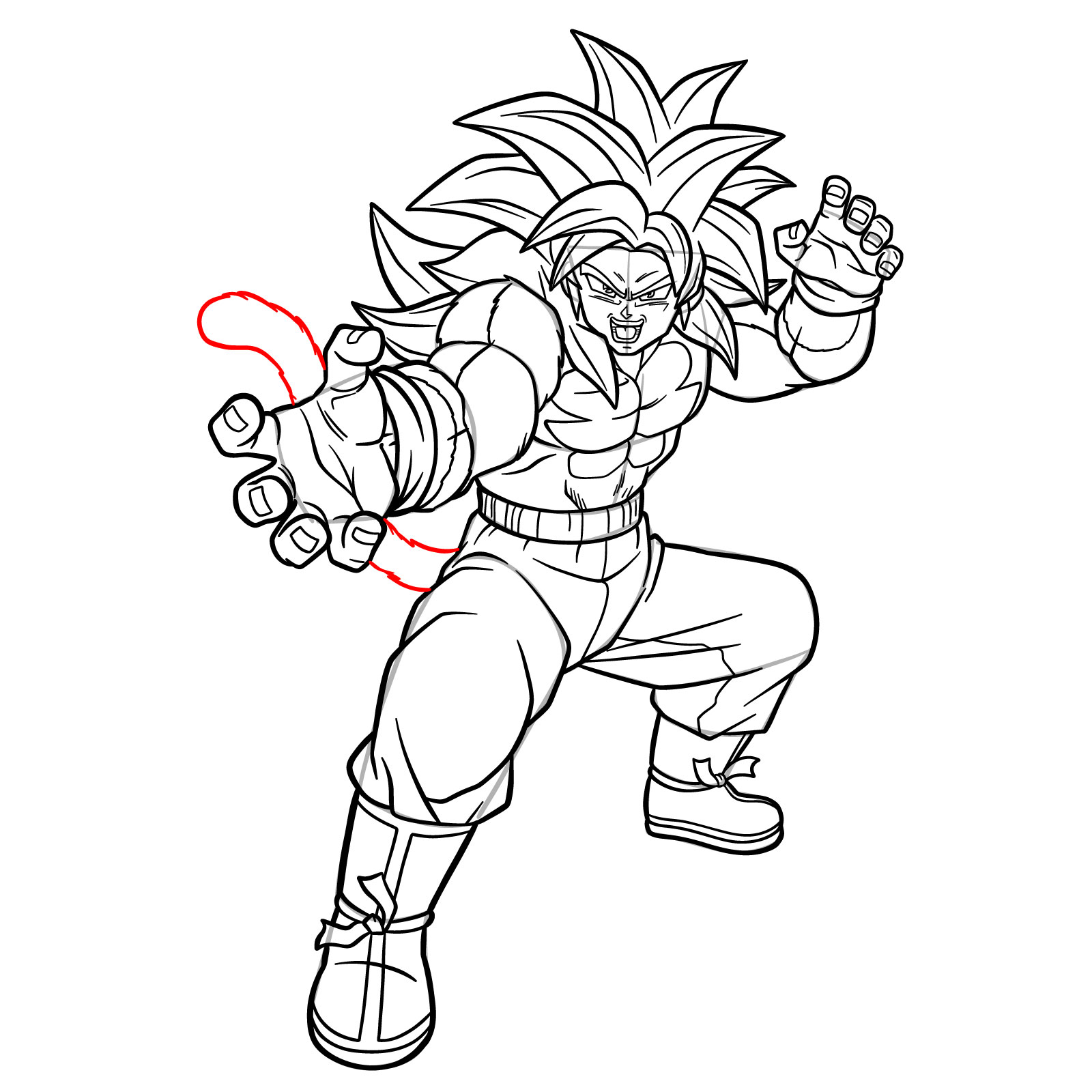 How to Draw Goku in Super Saiyan 4 from Dragon Ball DAIMA - step 28