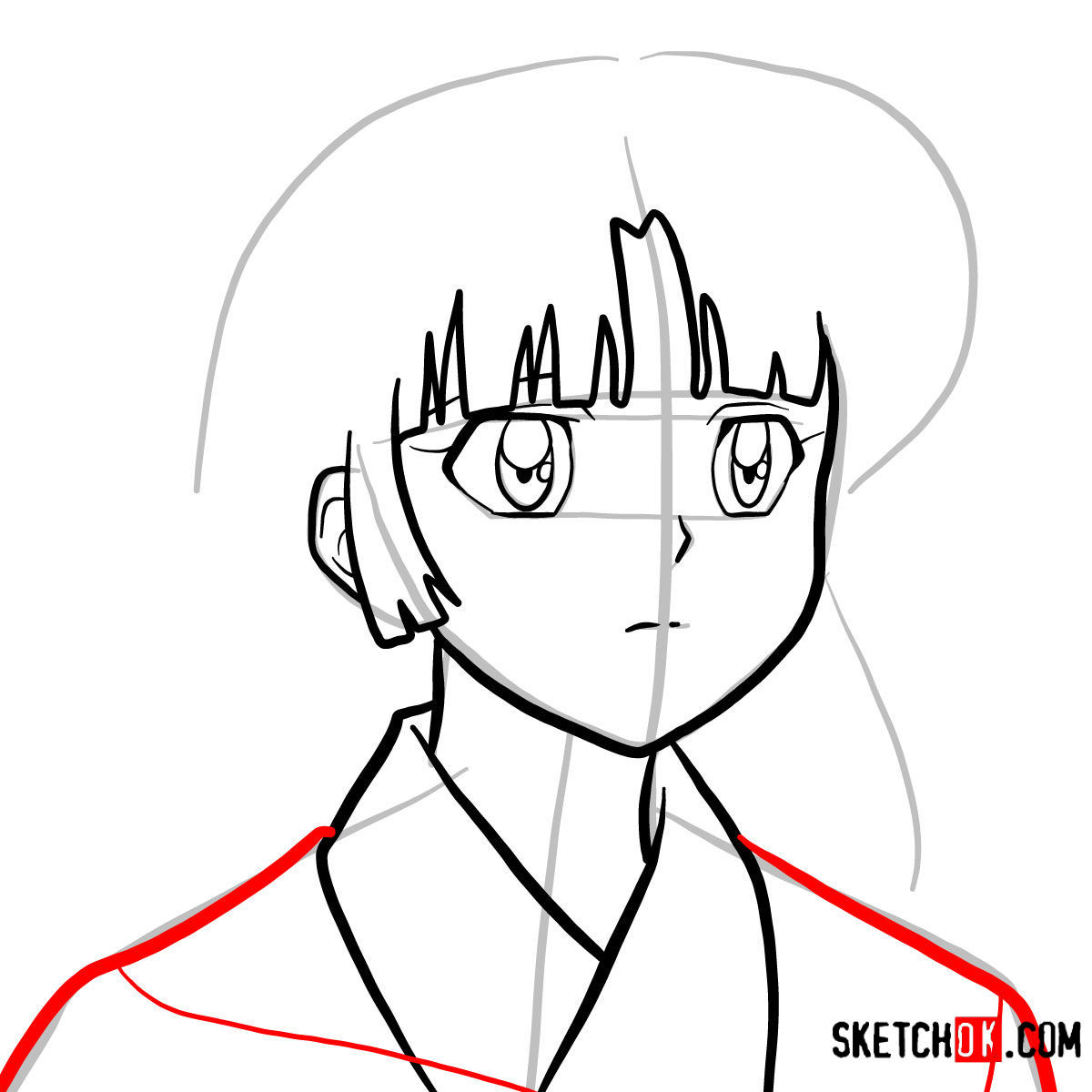 How to draw Sango (Coral) | Inuyasha - step 07