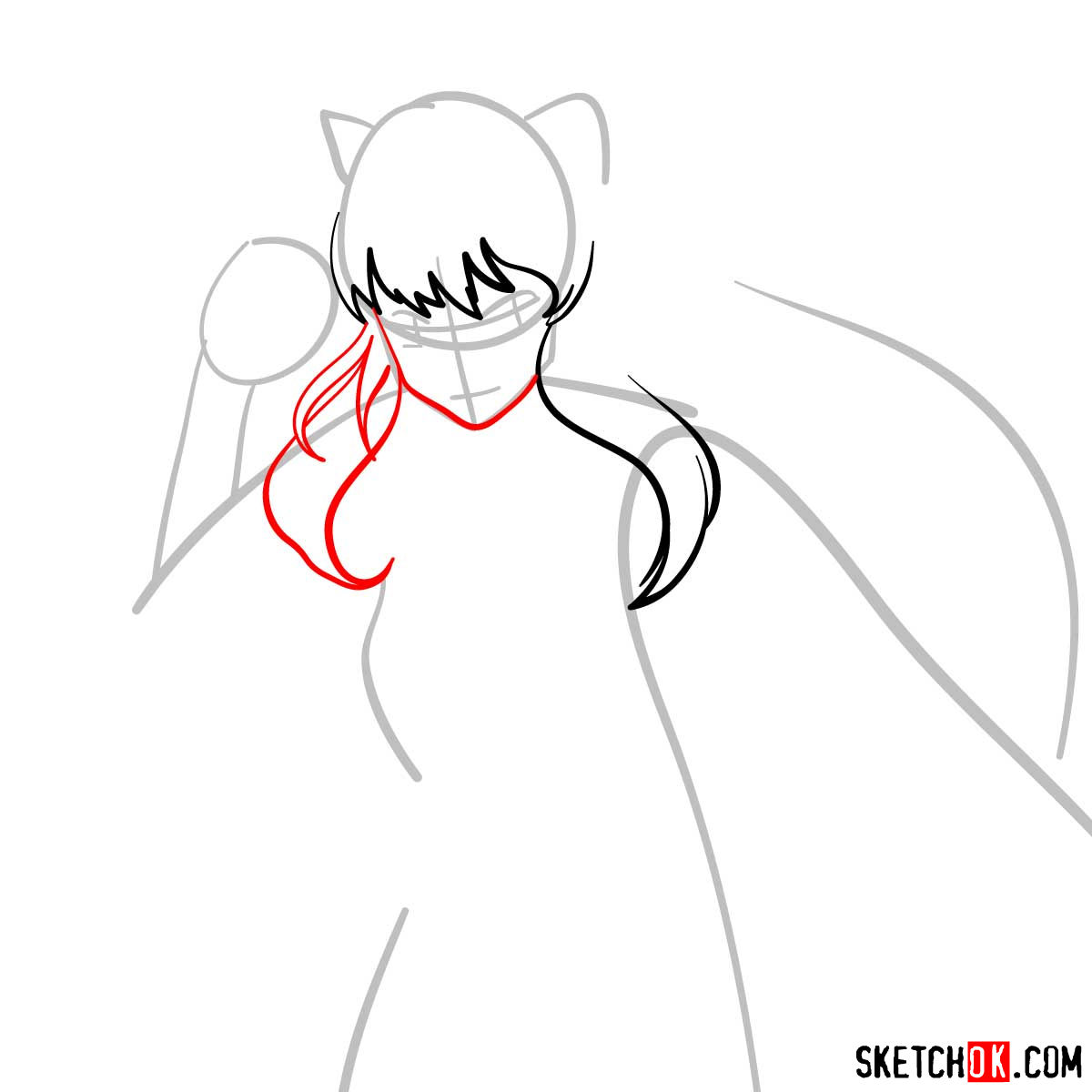 How to draw Inuyasha - 12 steps tutorial - step 04