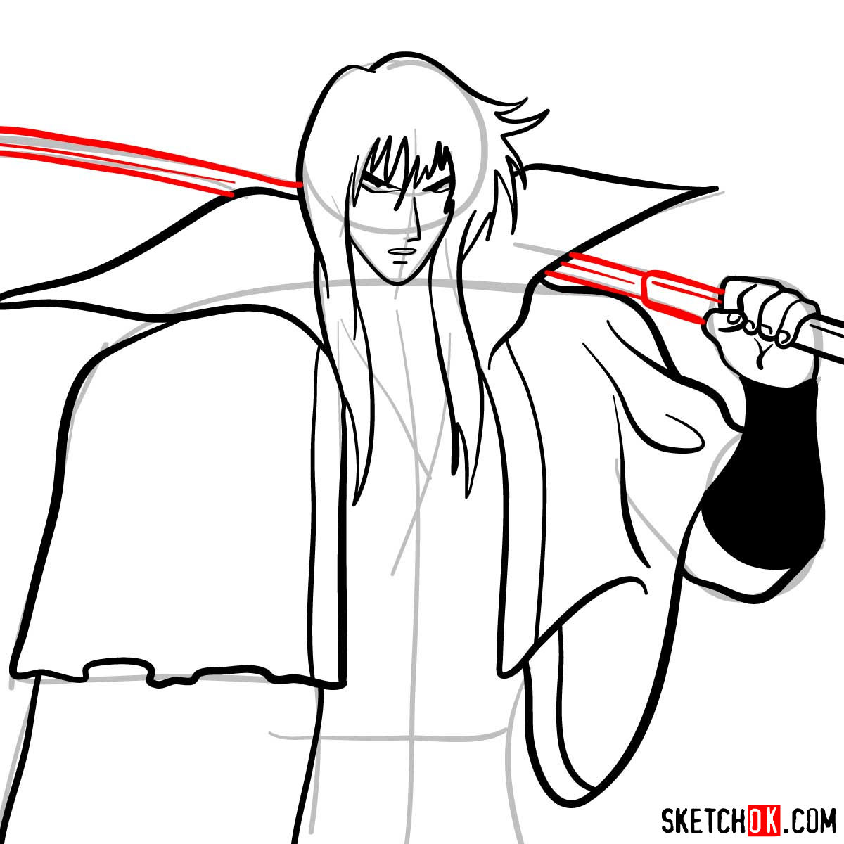 How to draw Hiko Seijuro XIII | Rurouni Kenshin - step 10