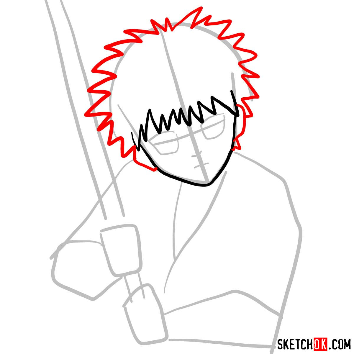 How to draw Myojin Yahiko | Rurouni Kenshin - step 04