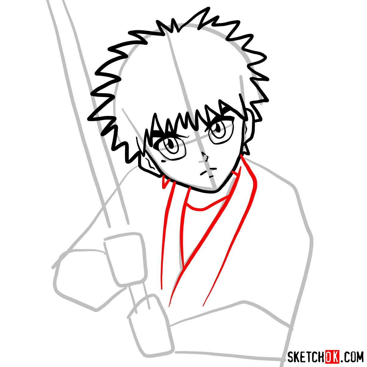 How to draw Myojin Yahiko | Rurouni Kenshin - step 06