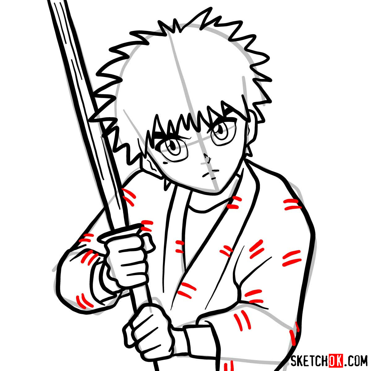 How to draw Myojin Yahiko | Rurouni Kenshin - step 11