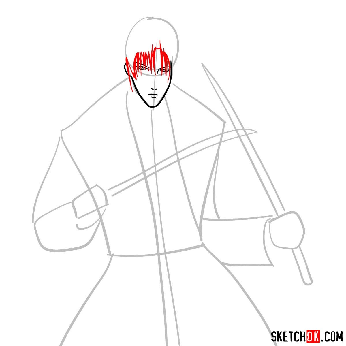 How to draw Shinomori Aoshi | Rurouni Kenshin - step 04