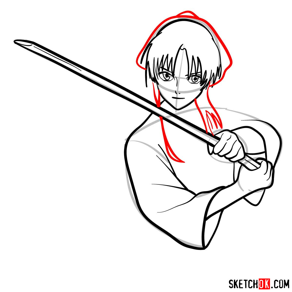 How to draw Kamiya Kaoru | Rurouni Kenshin - step 10