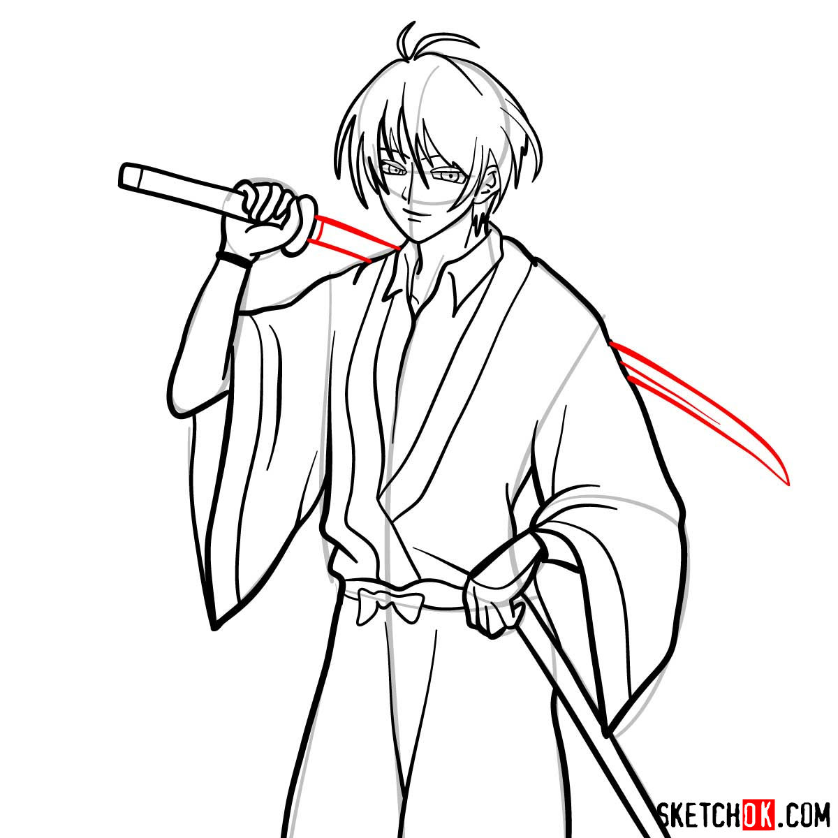 How to draw Seta Sojiro | Rurouni Kenshin - step 13