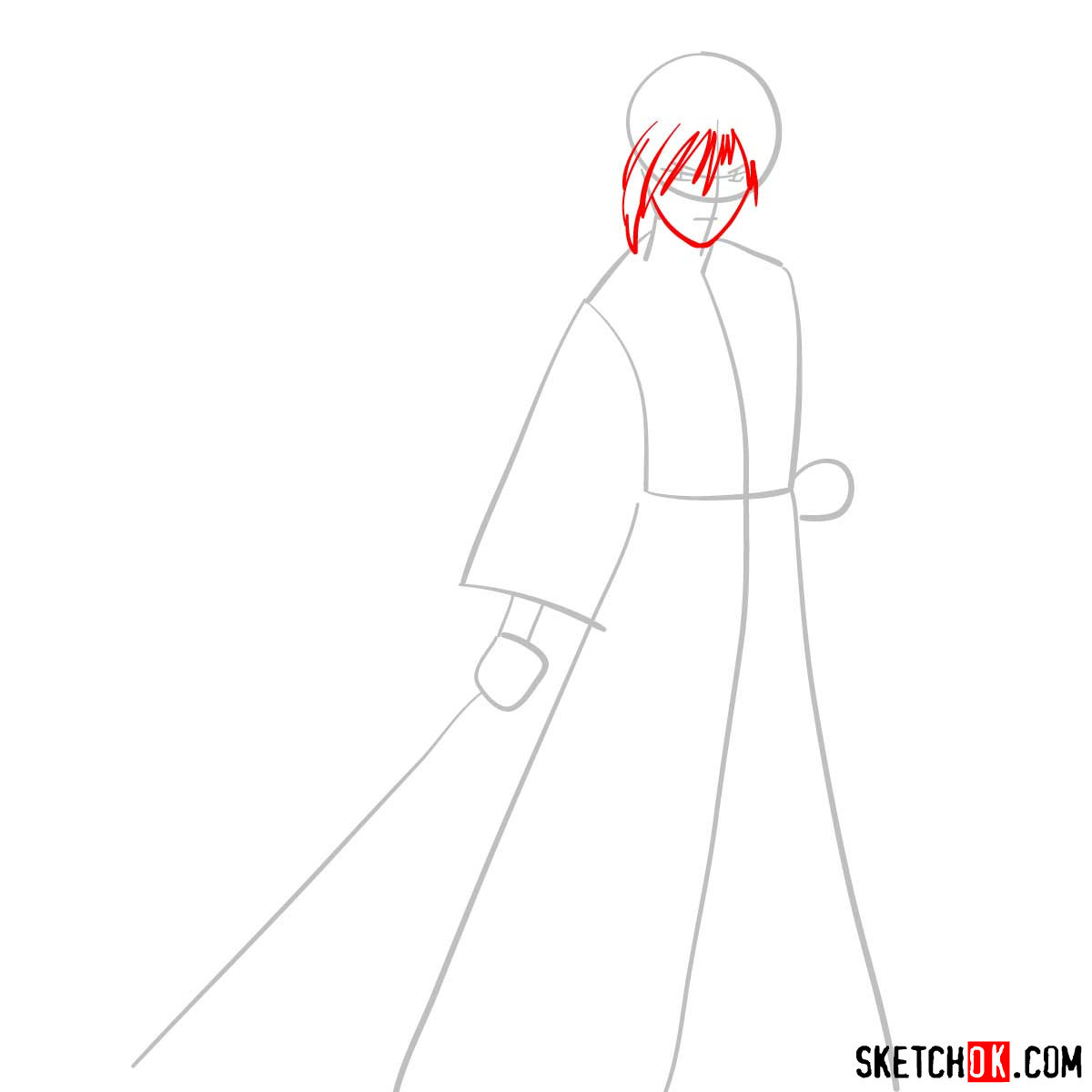 How to draw Himura Kenshin | Rurouni Kenshin - step 03