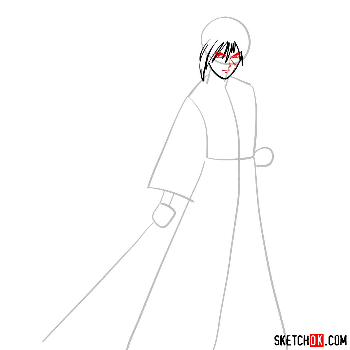 How to draw Himura Kenshin | Rurouni Kenshin - step 04