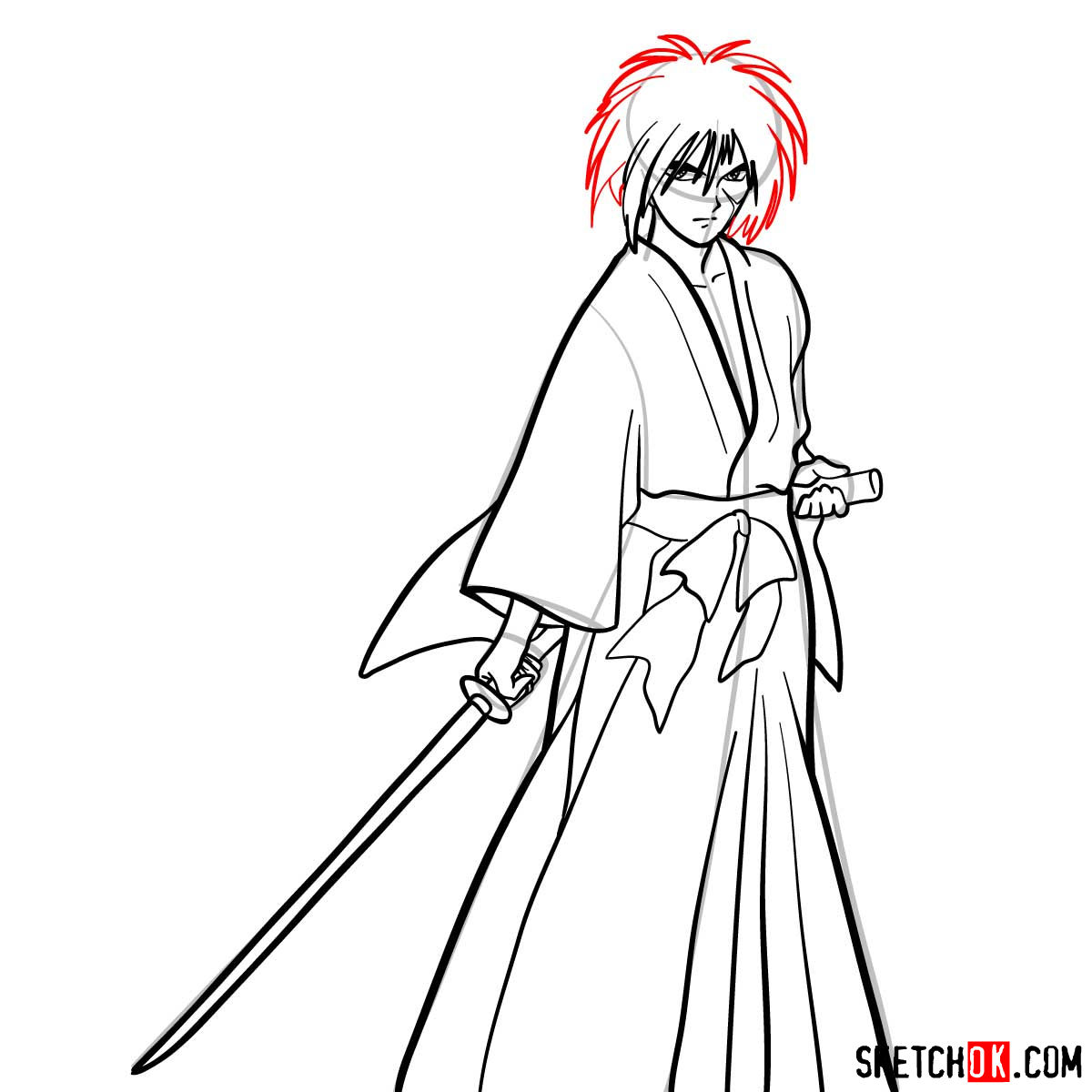 How to draw Himura Kenshin | Rurouni Kenshin - step 11