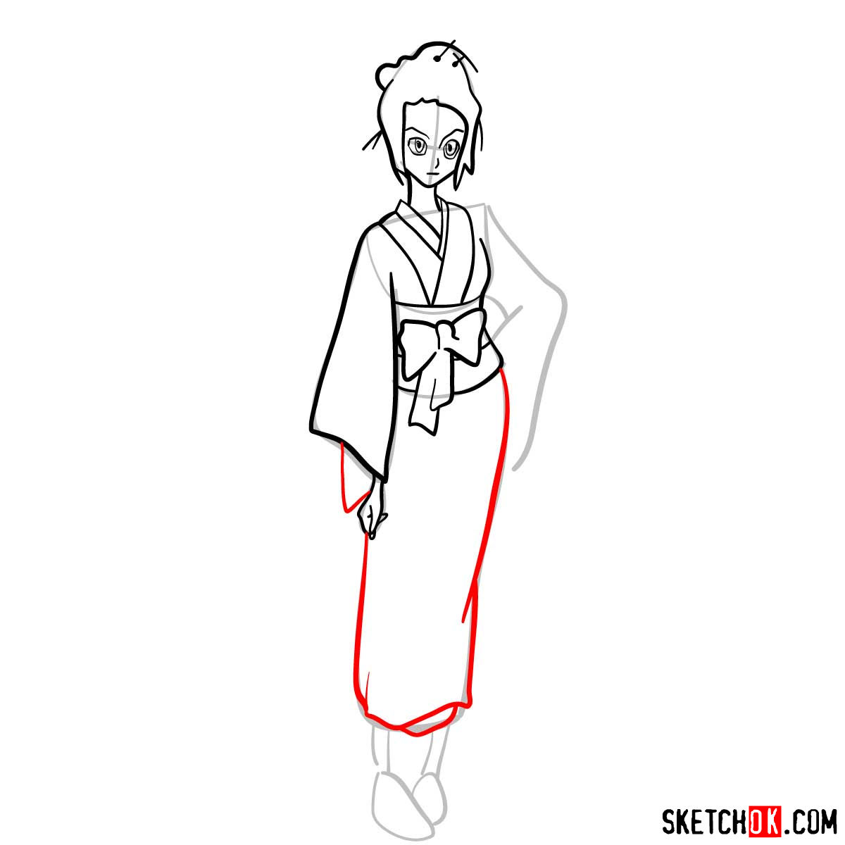 Drawing Fuu in full growth in 14 steps | Samurai Champloo - step 09