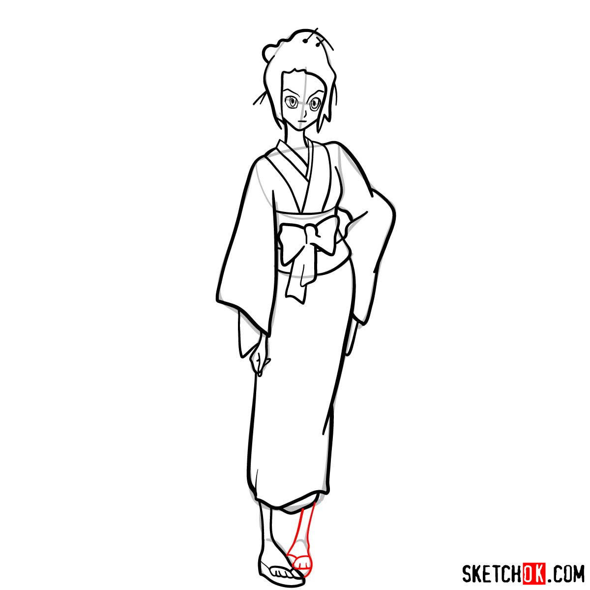 Drawing Fuu in full growth in 14 steps | Samurai Champloo - step 12