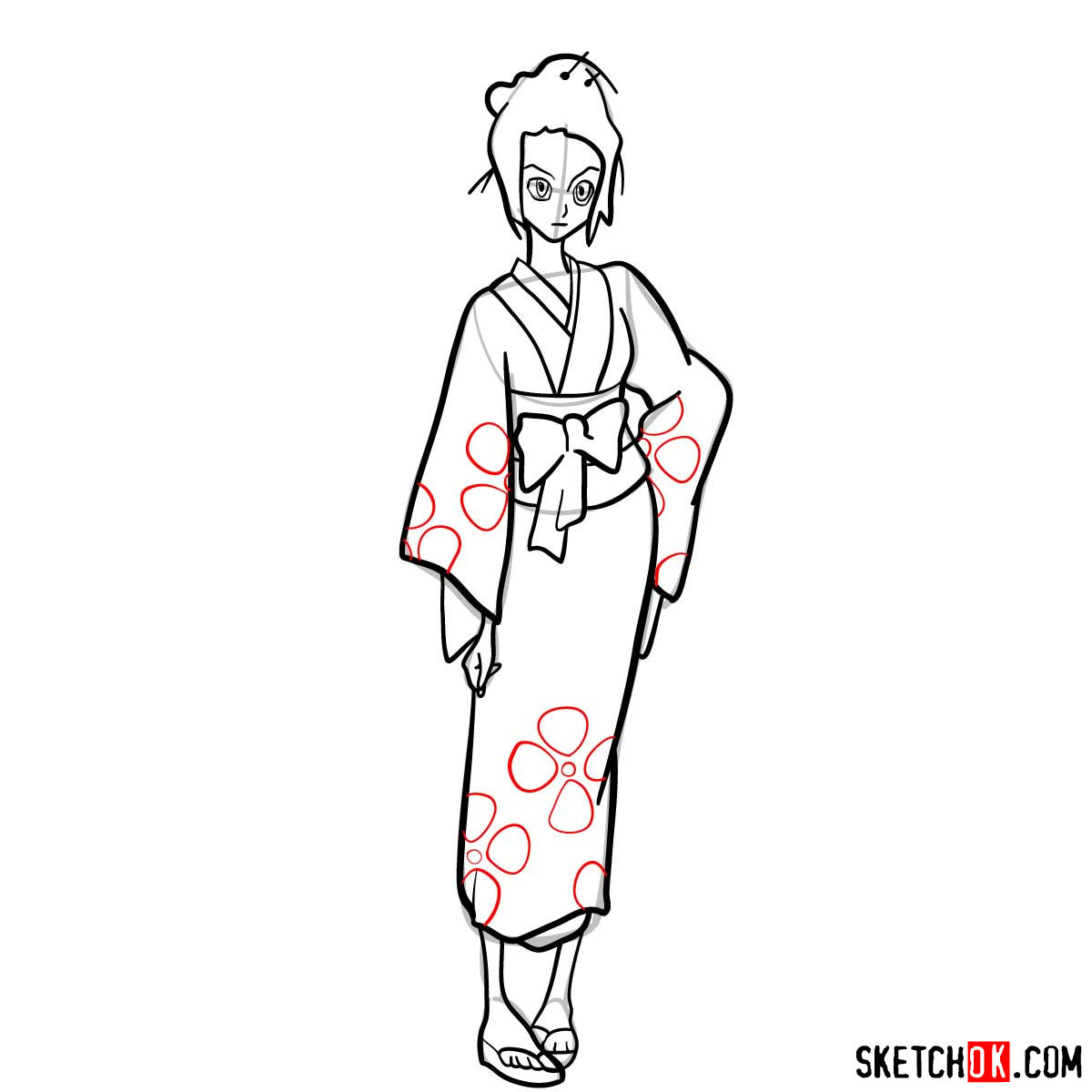 Drawing Fuu in full growth in 14 steps | Samurai Champloo - step 13