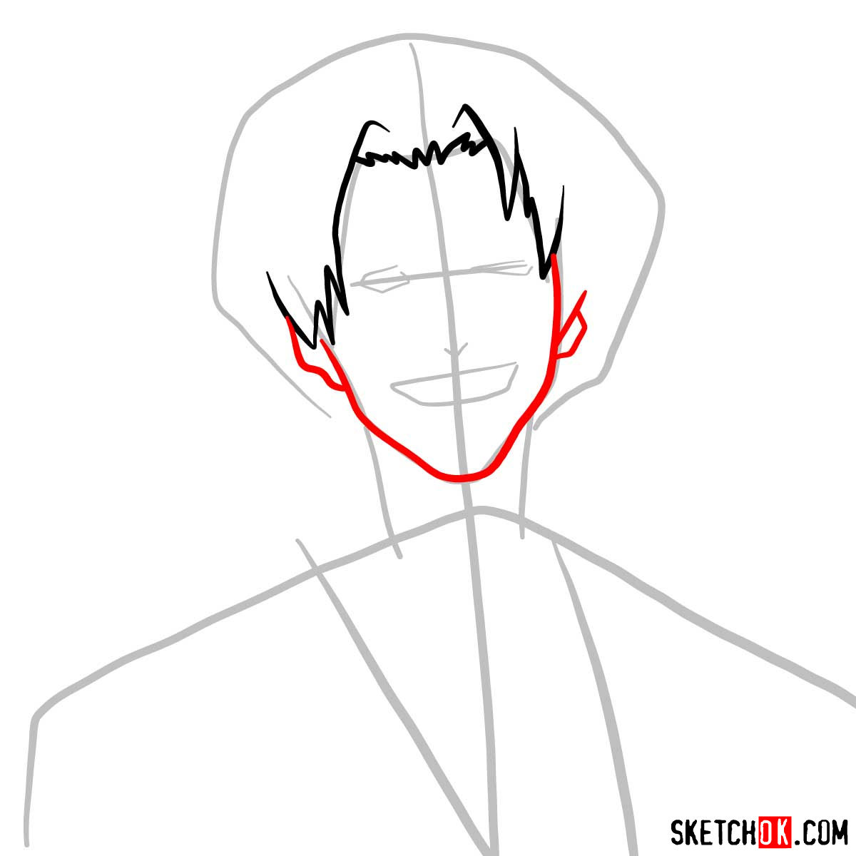 Making the drawing of Mugen's face in 12 steps | Samurai Champloo - step 04