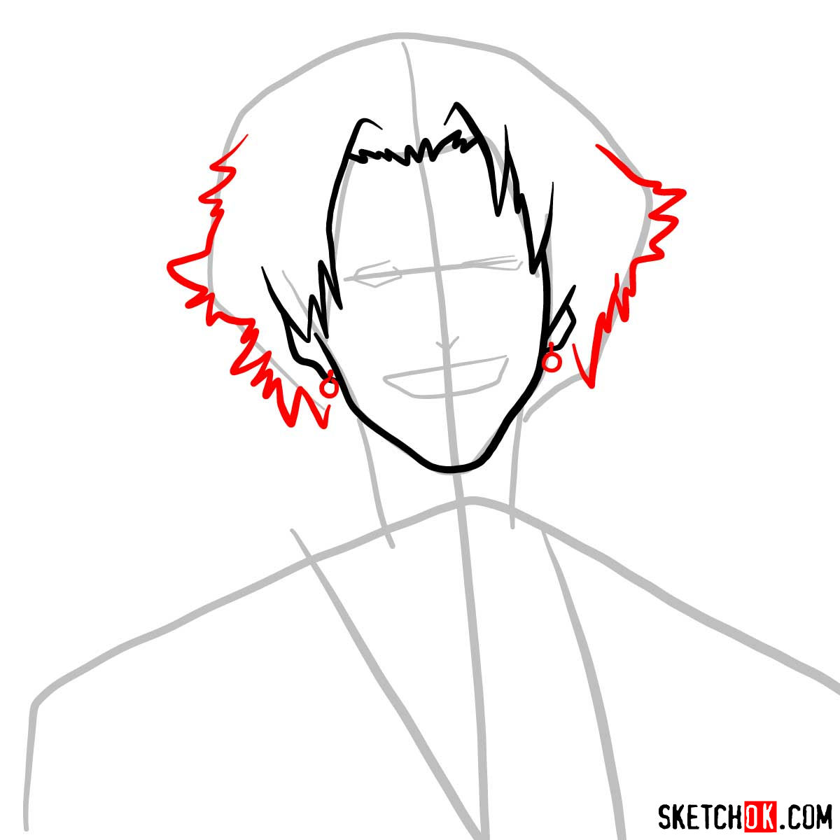 Making the drawing of Mugen's face in 12 steps | Samurai Champloo - step 05