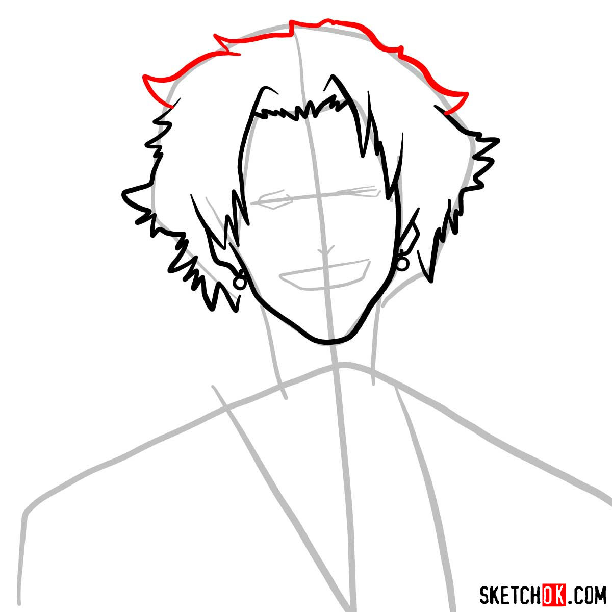 Making the drawing of Mugen's face in 12 steps | Samurai Champloo - step 06