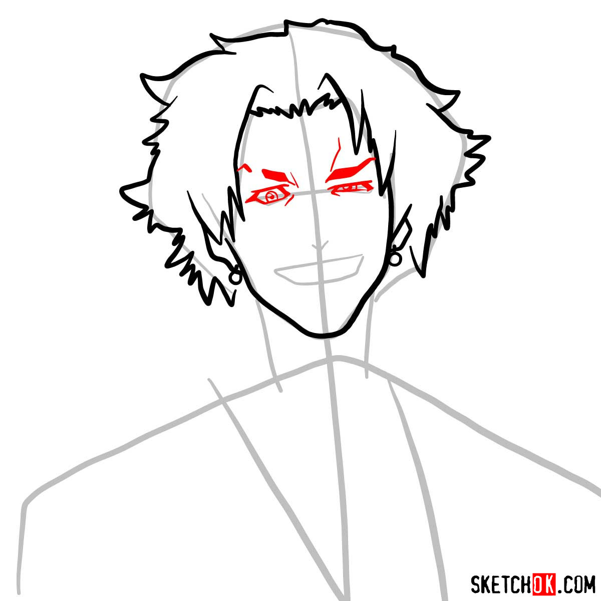 Making the drawing of Mugen's face in 12 steps | Samurai Champloo - step 07