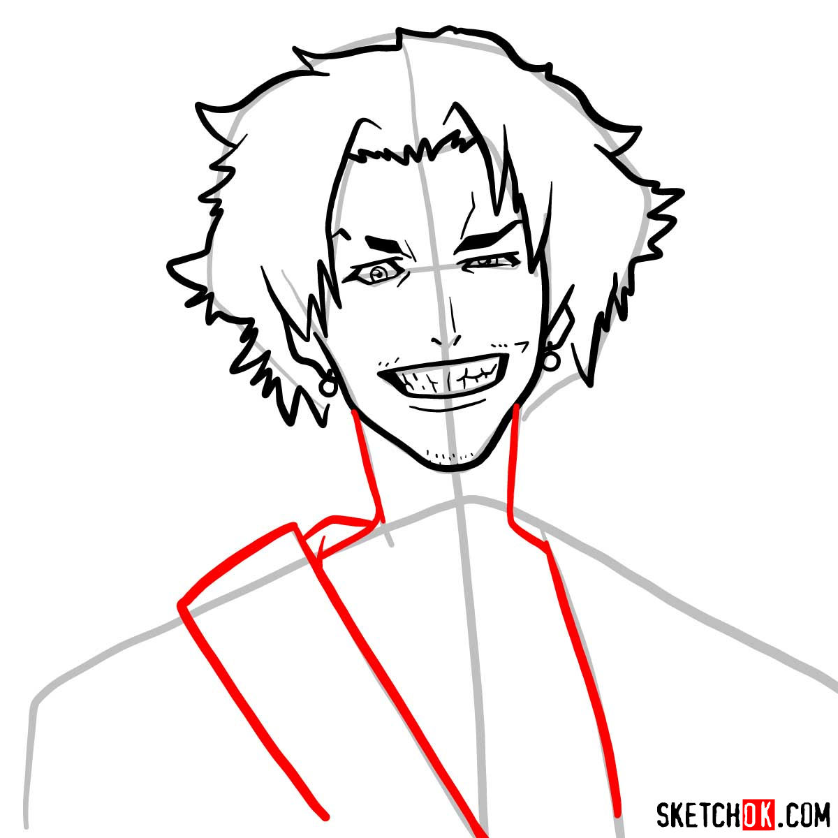 Making the drawing of Mugen's face in 12 steps | Samurai Champloo - step 09