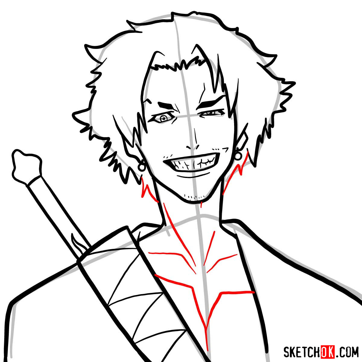 Making the drawing of Mugen's face in 12 steps | Samurai Champloo - step 11
