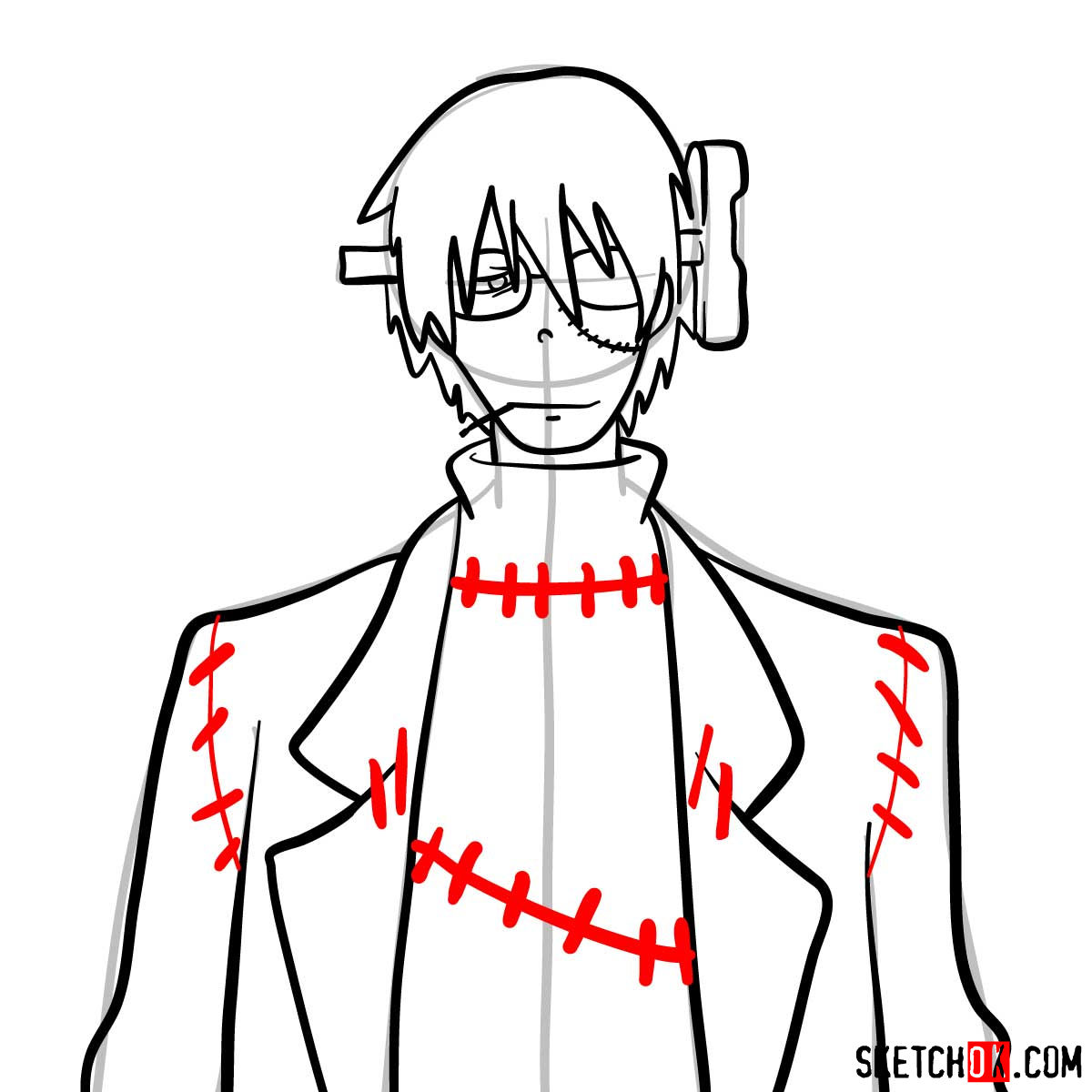How to draw Franken Stein | Soul Eater anime - step 09