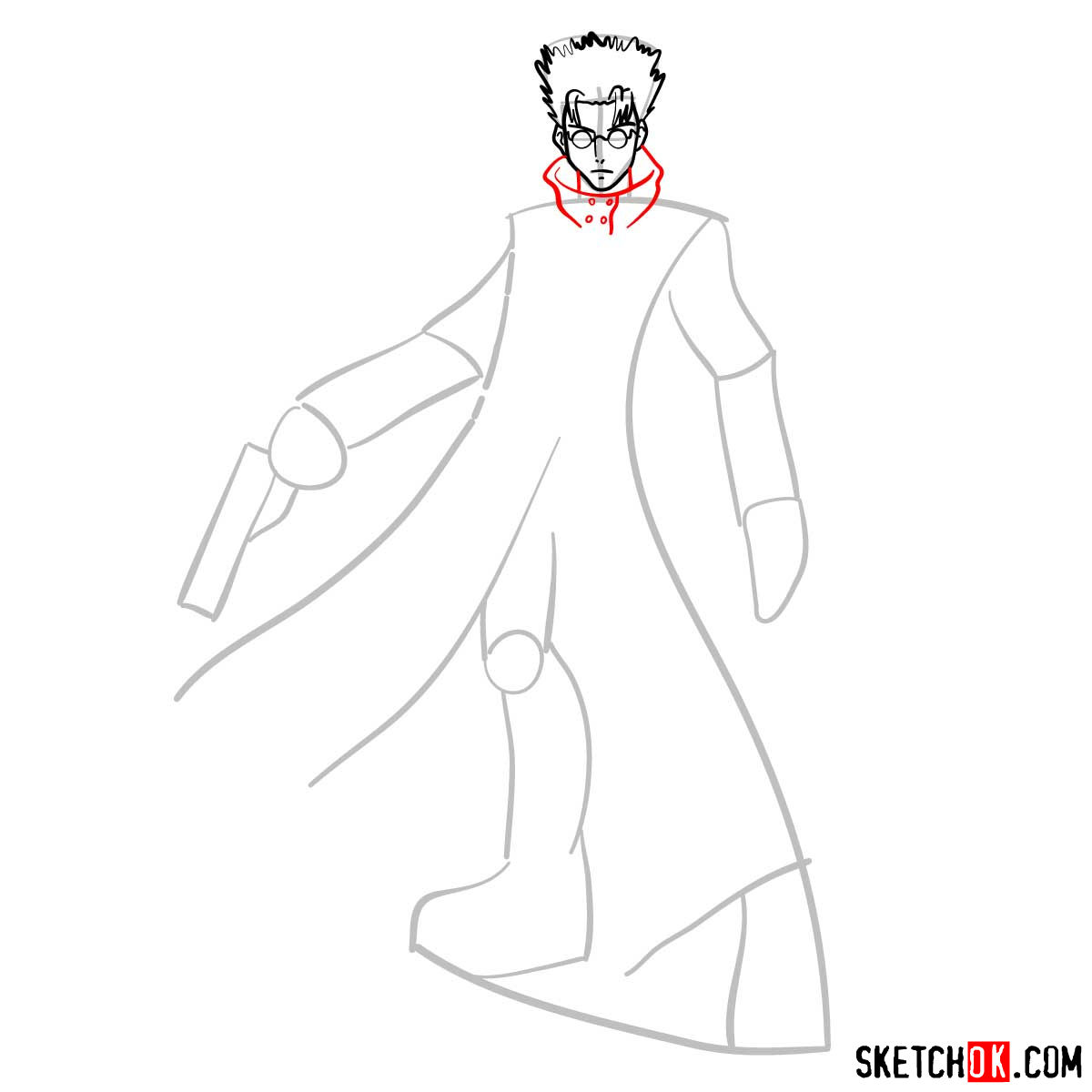 How to draw Vash the Stampede from Trigun anime - step 06