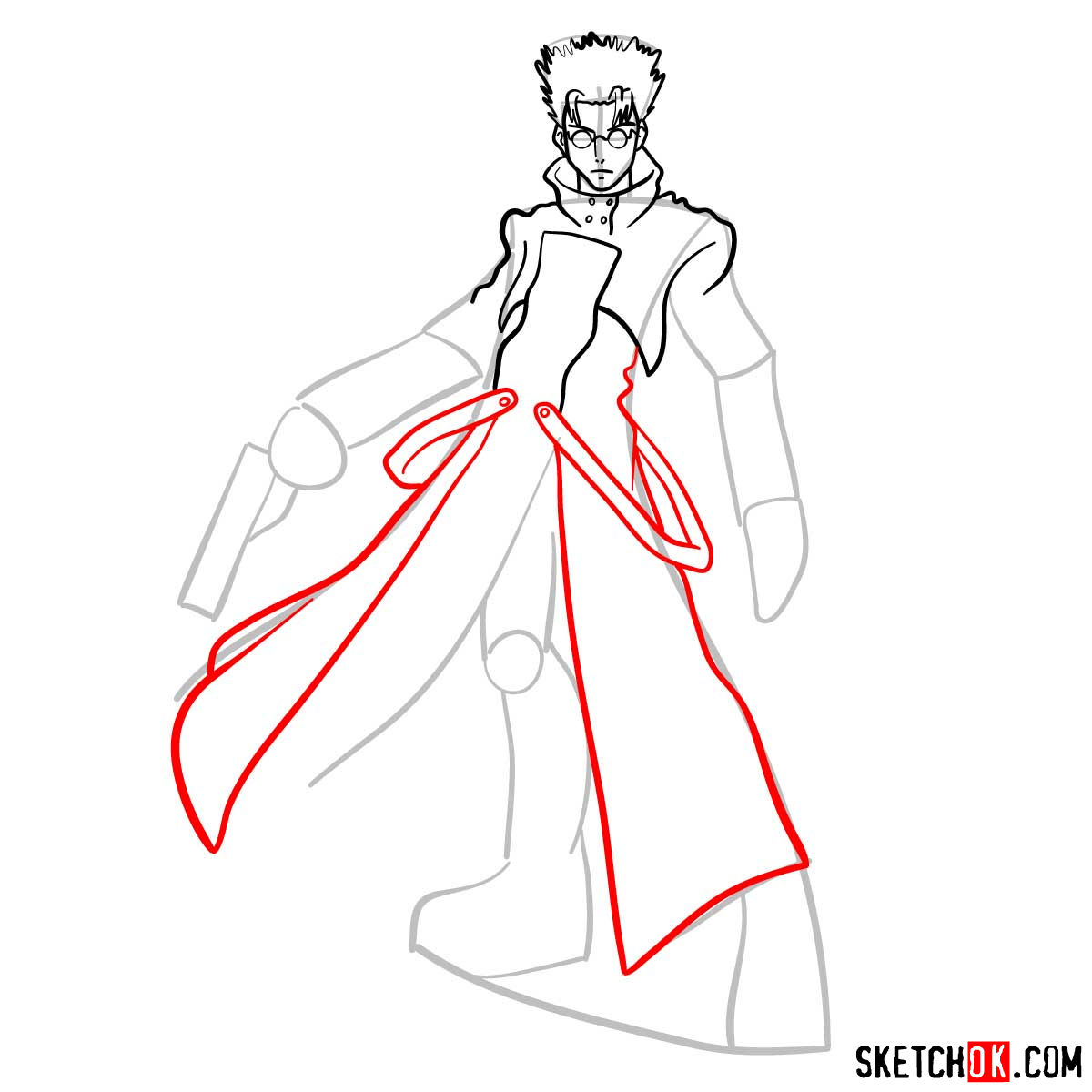 How to draw Vash the Stampede from Trigun anime - step 08