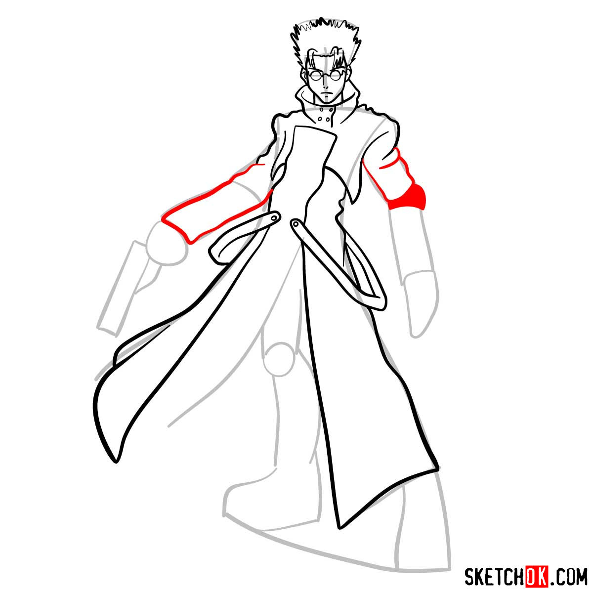 How to draw Vash the Stampede from Trigun anime - step 09