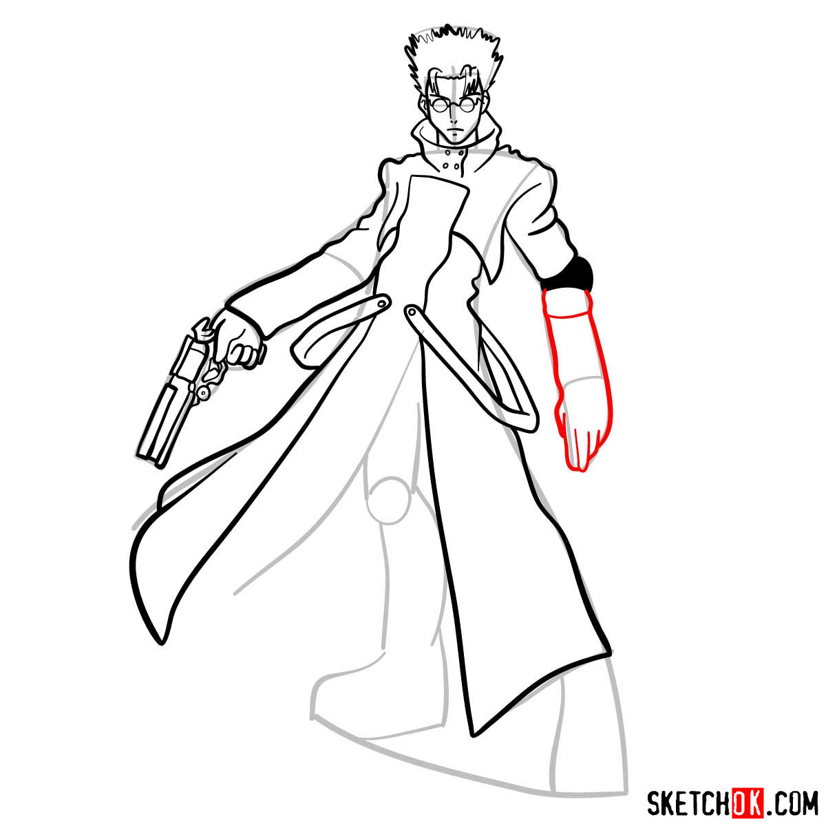 How to draw Vash the Stampede from Trigun anime - step 11