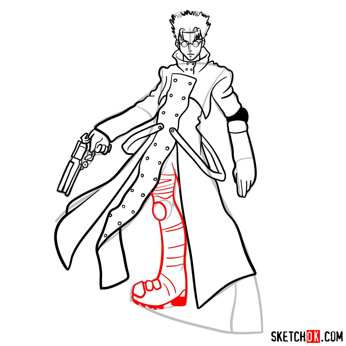 How to draw Vash the Stampede from Trigun anime - step 13