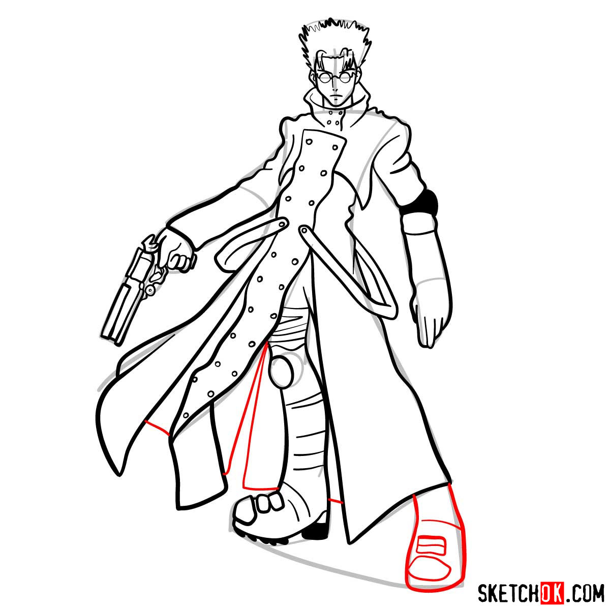 How to draw Vash the Stampede from Trigun anime - step 14