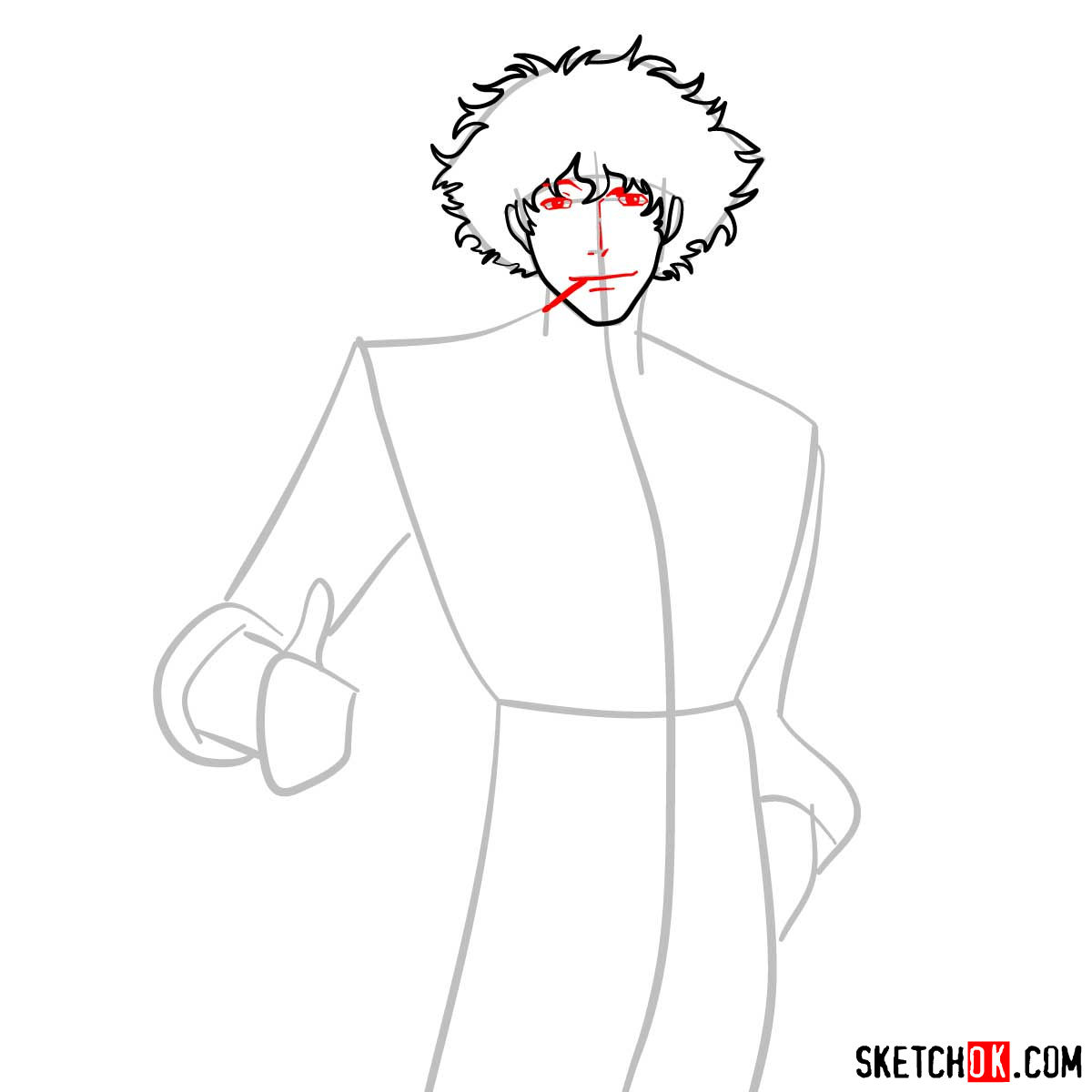 How to draw Spike Spiegel from Cowboy Bebop anime - step 05
