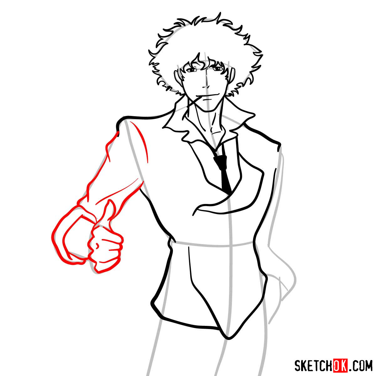 How to draw Spike Spiegel from Cowboy Bebop anime - step 09